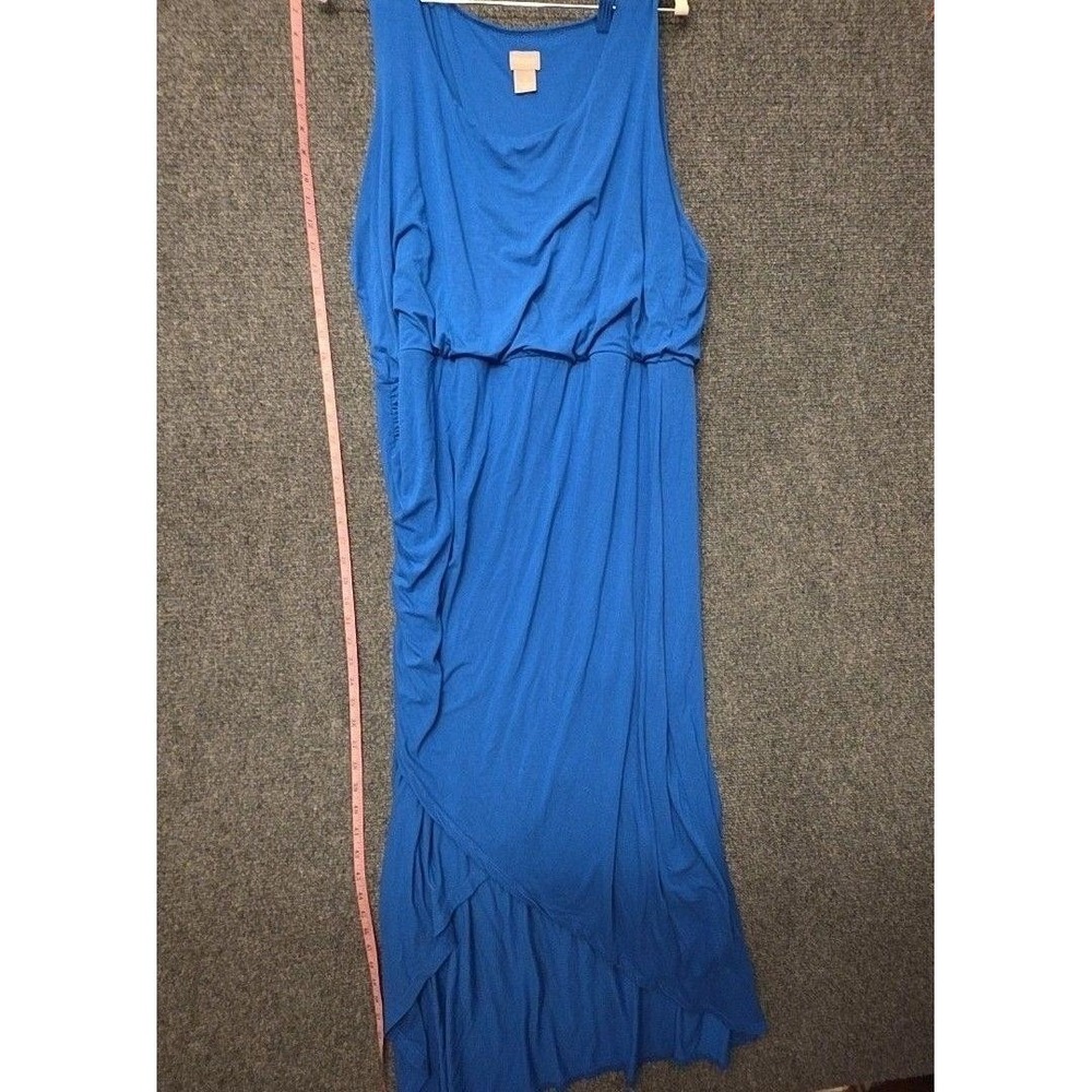 Chico's Dress Womens 3 Blue Ruched Scoop Neck Sleeveless Maxi Jersey Layered Hem